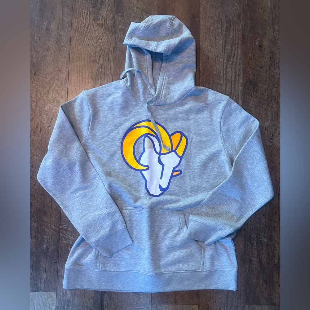 Fanatics Gray Hoodie with Yellow and White NFL Los Angeles Rams logo
